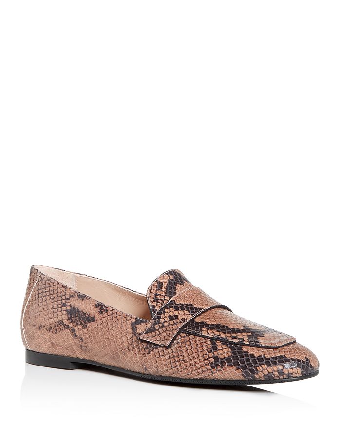 Stuart Weitzman Snake-embossed Payson Apron Toe Loafers In Camel
