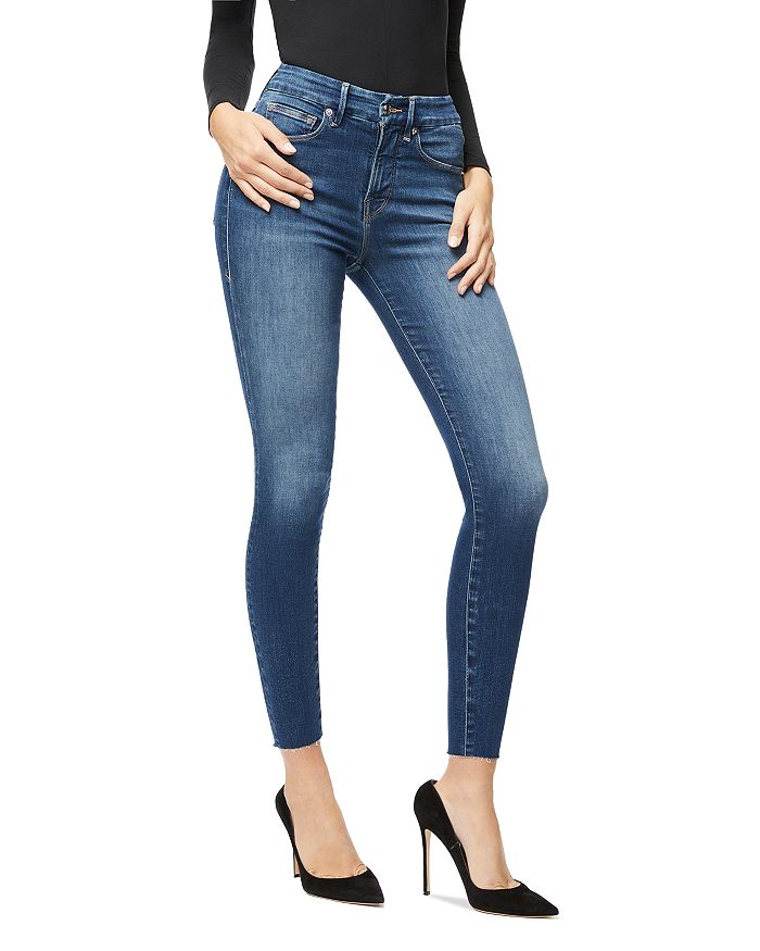 Good American Good Waist Raw Edge Skinny Jeans in Blue331 | Bloomingdale's