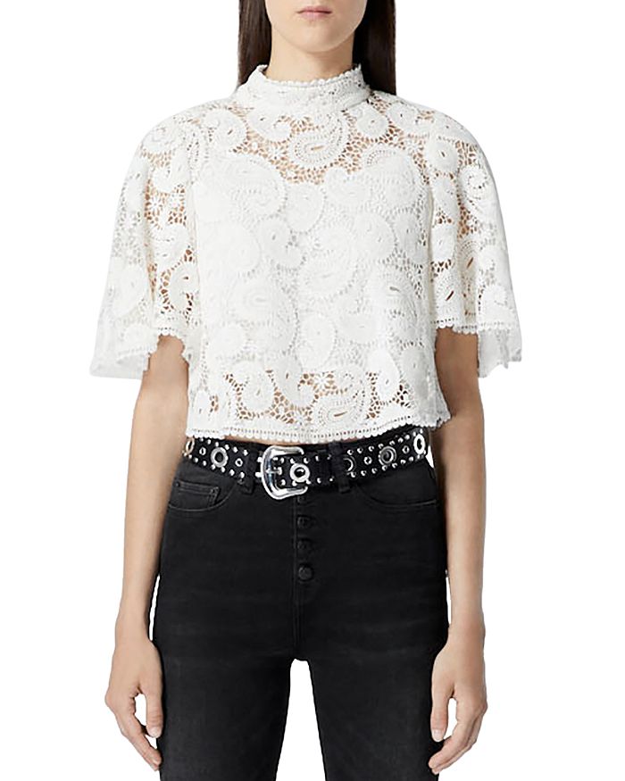 The Kooples High Neck Lace Top In Ecru