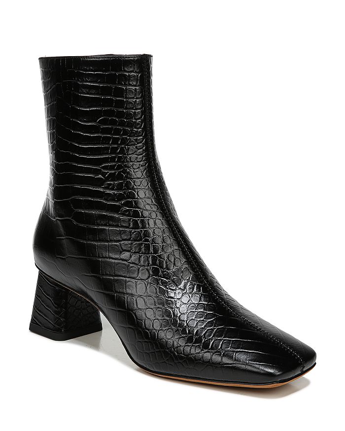 Vince Koren Square-toe Croc-embossed Leather Ankle Boots In Black