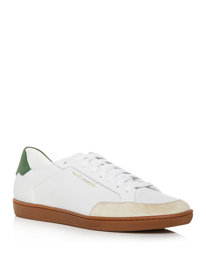 Saint Laurent Court Classic Sneakers In Perforated Leather In White/green