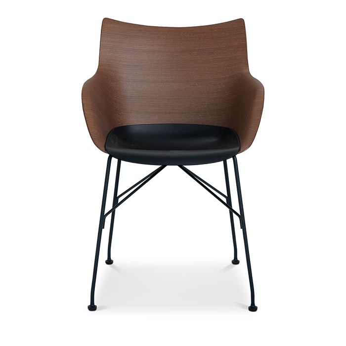 Kartell Q Basic Veneer Dining Chair In Dark Wood/painted Steel Legs