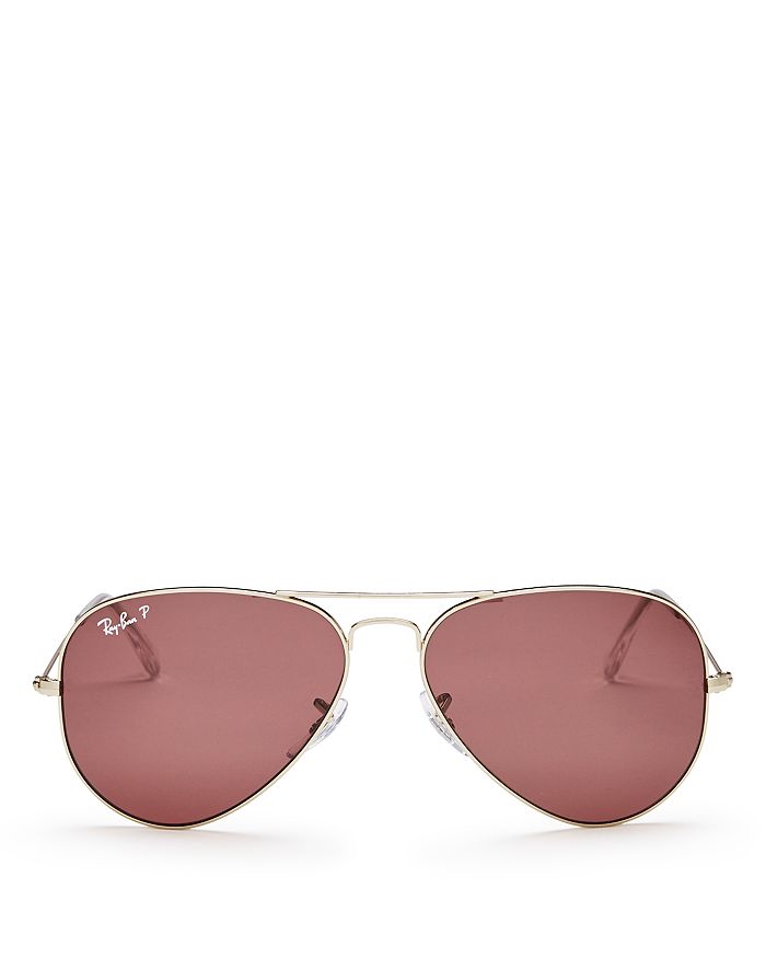 Ray Ban Ray-ban Unisex Original Polarized Brow Bar Aviator Sunglasses, 58mm In Legend Gold/polarized Purple