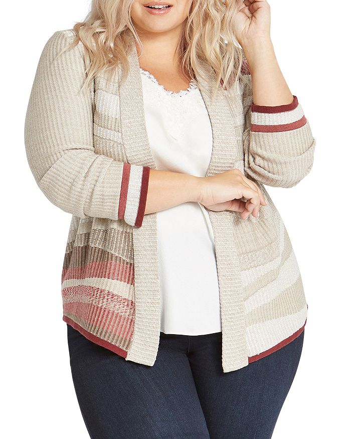 Nic And Zoe Plus Nic + Zoe Plus Fall Air Open Front Cardigan In Neutral Multi