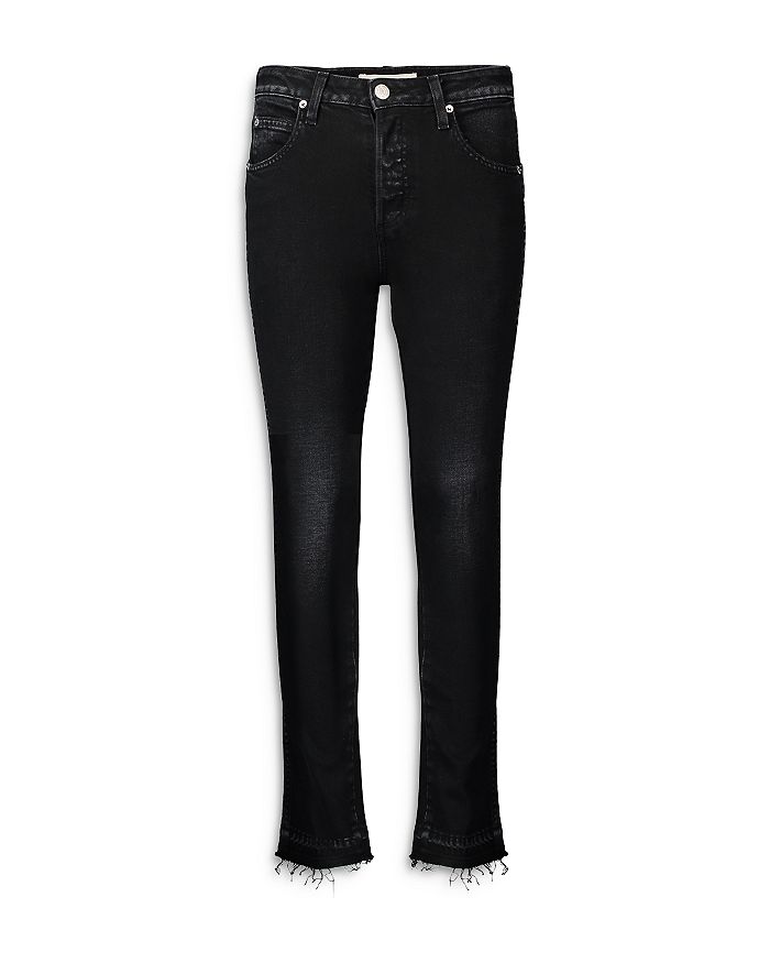AMO BABE FRAYED STRAIGHT JEANS IN BLACK MAGIC,A05202