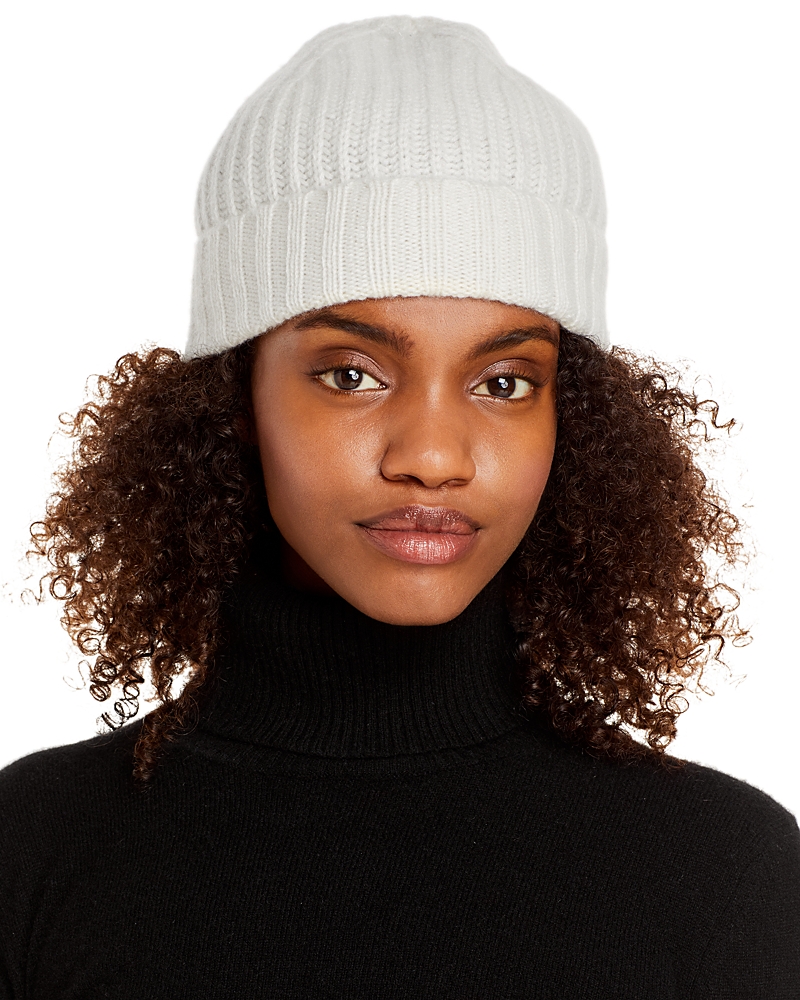 C By Bloomingdale's Ribbed Knit Cuff Cashmere Hat - Exclusive In Ivory