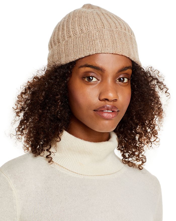 C By Bloomingdale's Ribbed Knit Cuff Cashmere Hat - 100% Exclusive In Oatmeal