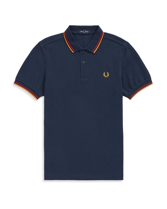 Fred Perry Twin Tipped Slim Fit Polo In Dark Carbon / Red