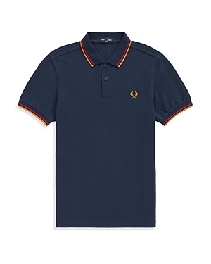 Fred Perry Twin Tipped Slim Fit Polo In Dark Carbon/red