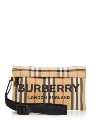 BURBERRY: pouch in check print nylon - Brown