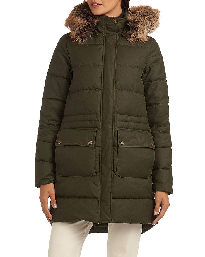 Barbour Stein Hooded Faux Fur Trim Coat | Bloomingdale's