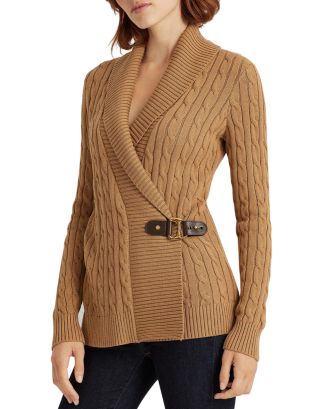 Ralph Lauren Women's Buckled Cotton Sweater Brown Size X-Large