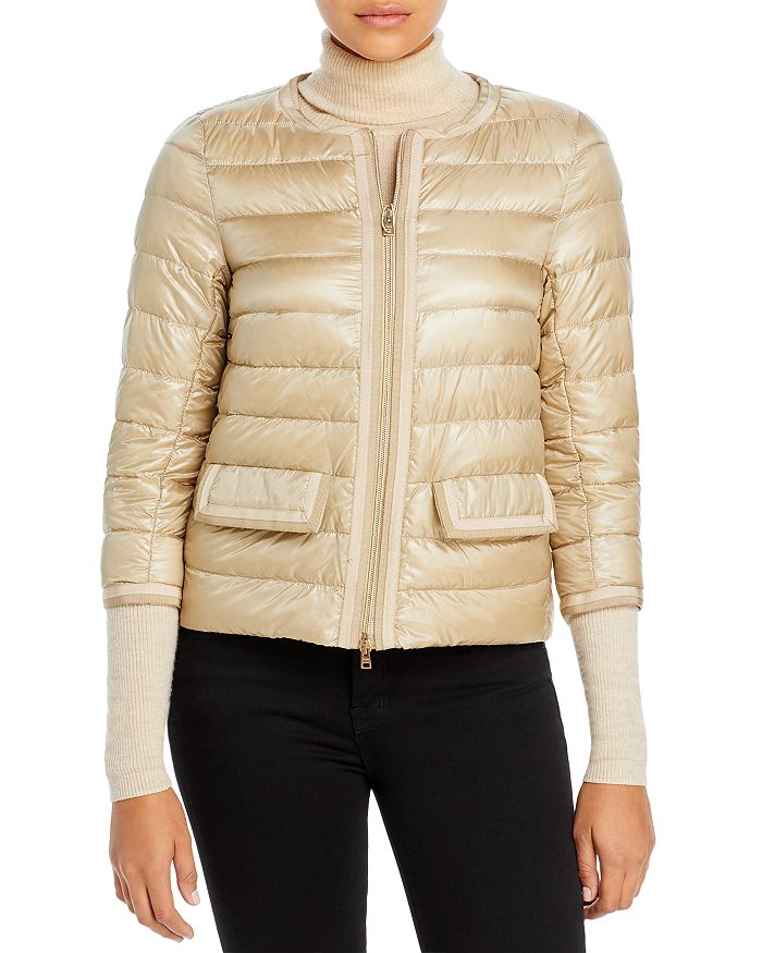 Herno Two-tone Trimmed Down Jacket In Gold