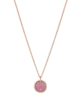 David Yurman Pave Plate Necklace in 18K Rose Gold with Pave Pink Sapphires