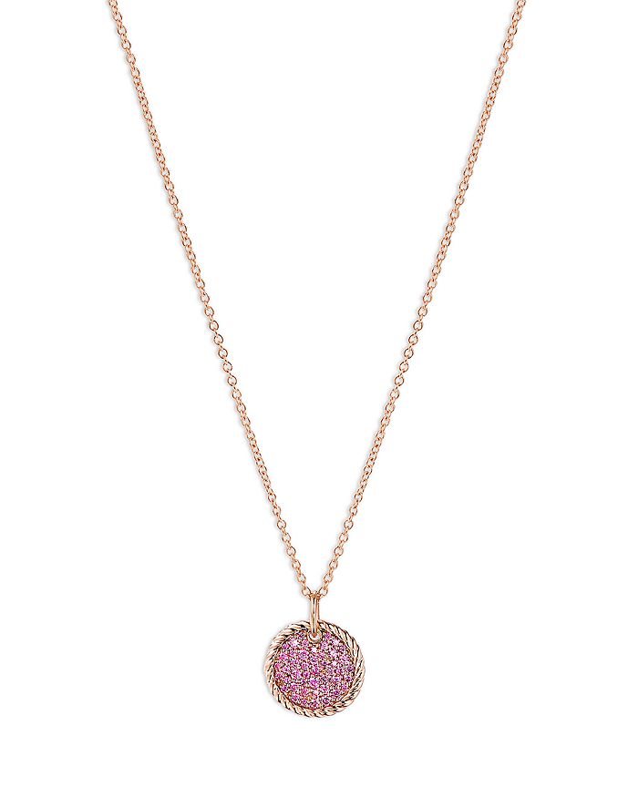 David Yurman - Pav&eacute; Plate Necklace in 18K Rose Gold with Pav&eacute; Pink Sapphires, 16-18"