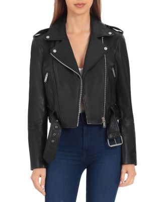 Avec Les Filles Cropped Leather Moto Jacket Bloomingdale's