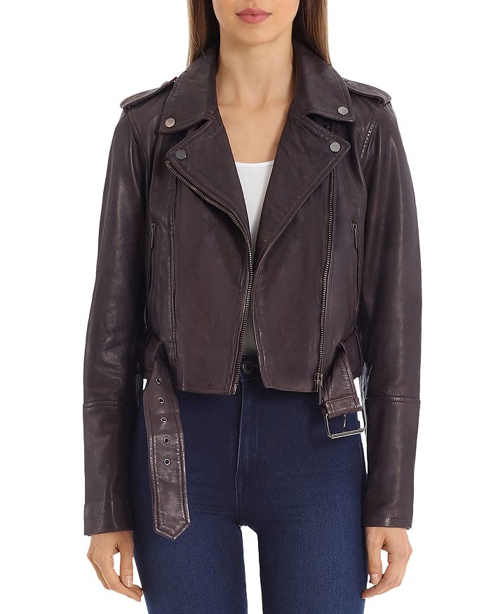 Avec Les Filles Cropped Leather Moto Jacket | Bloomingdale's