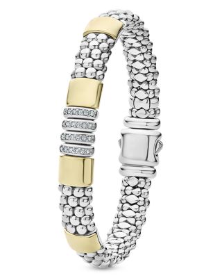 Sterling Silver & 18K Yellow Gold Caviar Diamond Link Bracelet