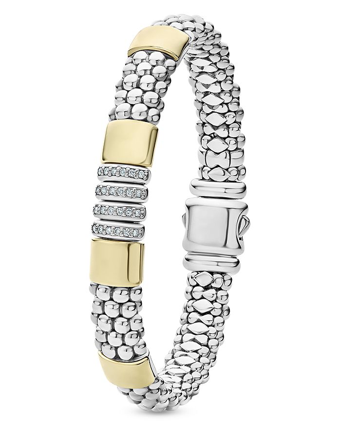 Shop Lagos Sterling Silver & 18k Yellow Gold Caviar Diamond Link Bracelet