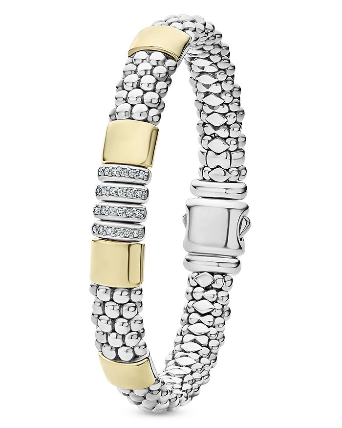 Lagos Sterling Silver & 18k Yellow Gold Caviar Diamond Link Bracelet In Silver