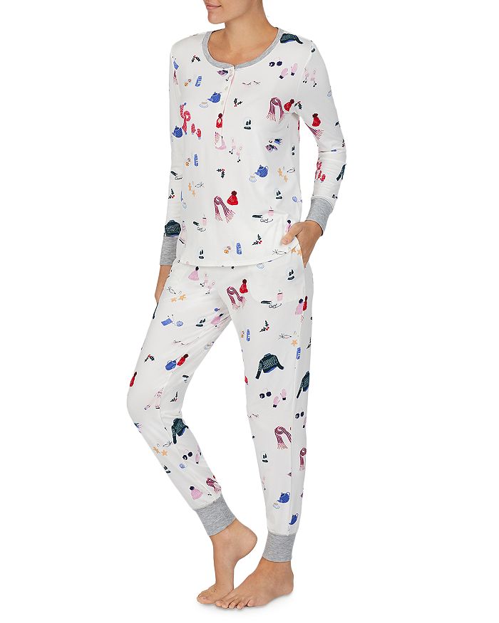 Kate Spade New York Printed Long Sleeve Pyjama Set In Ivory Novelty