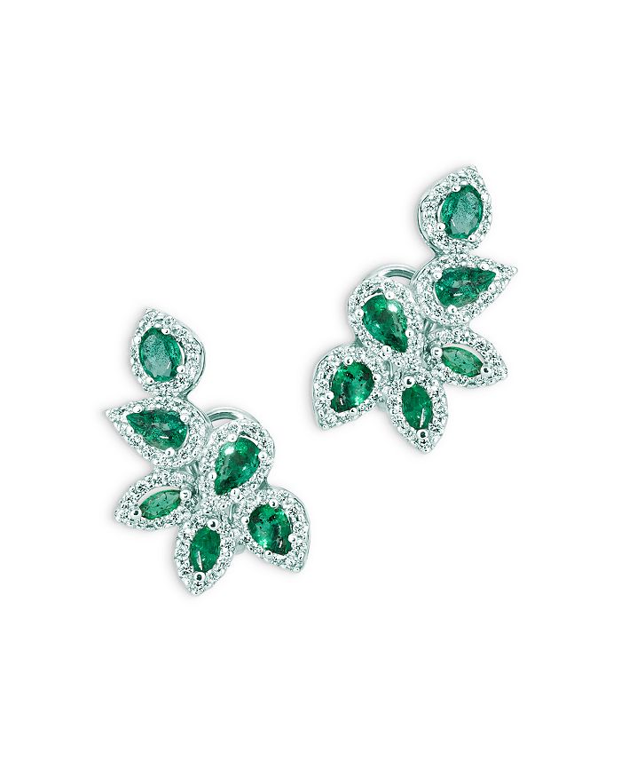 Bloomingdale's - Emerald and Diamond Leaf Earrings in 14K White Gold - 100% Exclusive