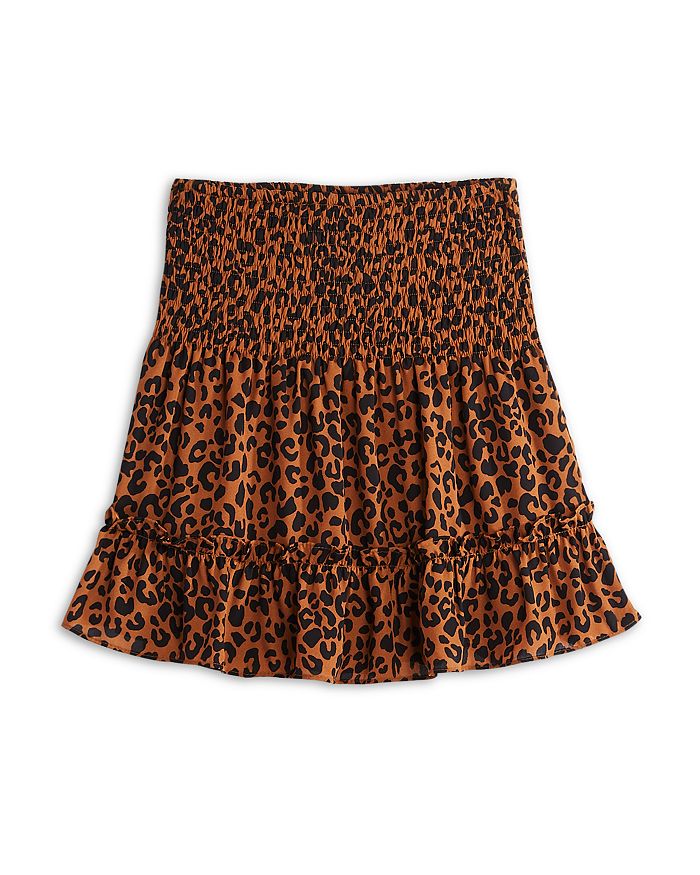 Aqua Girls' Smocked Leopard Print Woven Flounce Skirt, Big Kid - 100% Exclusive