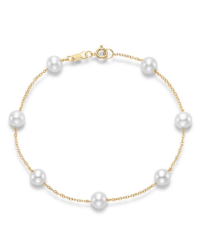 Bloomingdale's Cultured Freshwater Pearl Station Bracelet In 14k Yellow Gold - 100% Exclusive In White