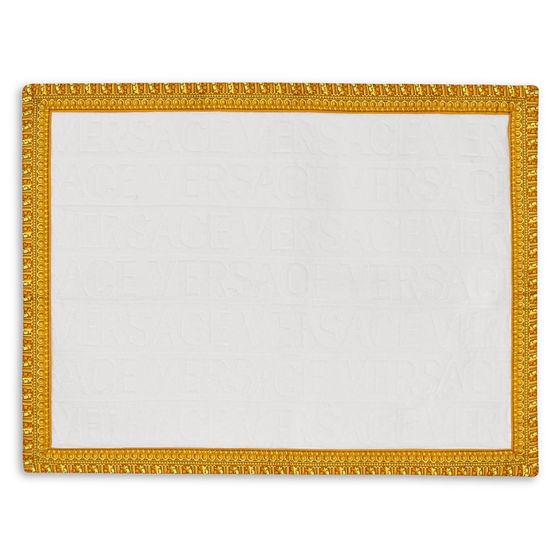 Versace Logo Cotton Bath Mat In White/gold