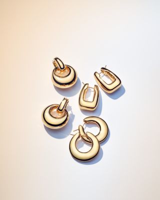 14K Yellow Gold Rectangle Puff Hoop Earrings - Exclusive