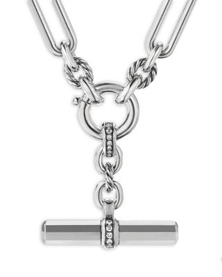 David Yurman - Sterling Silver Lexington Link Necklace with Diamonds, 18"