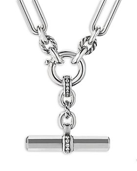 David Yurman - Sterling Silver Lexington Link Necklace with Diamonds, 18"