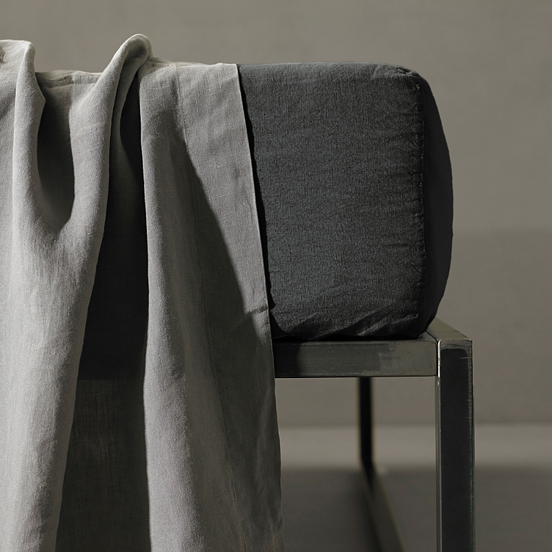 Society Limonta Rem Linen Fitted Sheet, Queen In Antracite