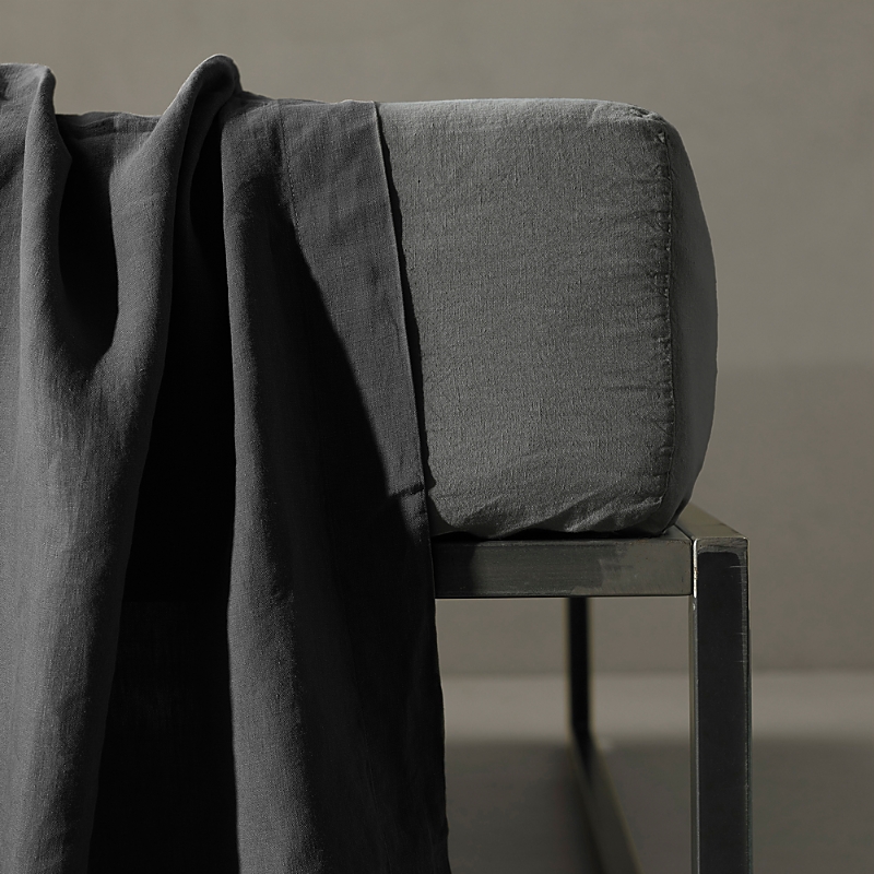 Society Limonta Rem Linen Fitted Sheet, Queen In Fumo