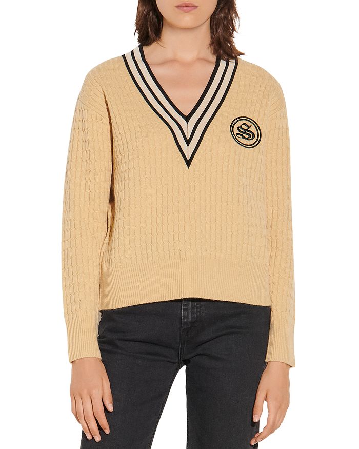 SANDRO TONY CABLE KNIT WOOL & CASHMERE SWEATER,SFPPU00798