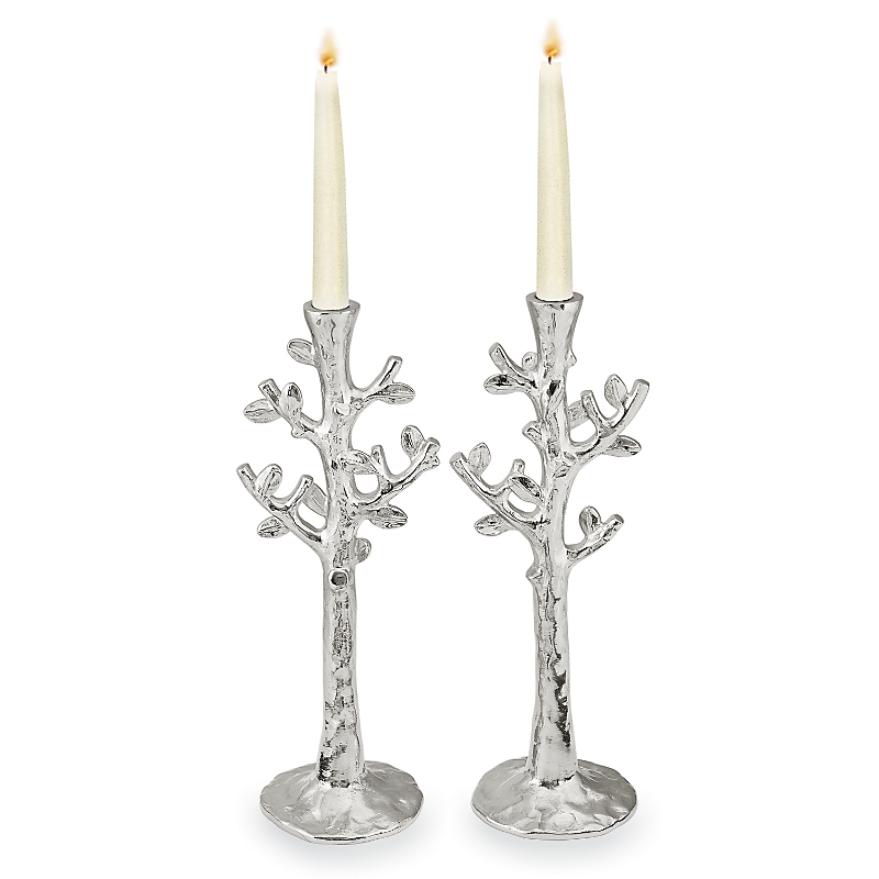 Michael Aram Set Of 2 Tree Of Life Candlestick Holders In Nickel Plate
