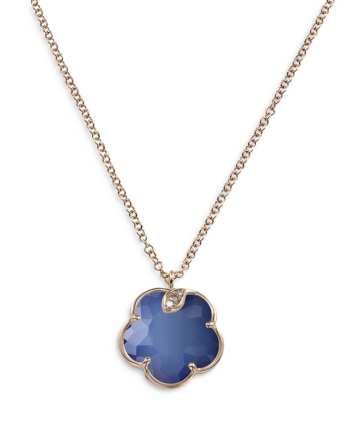Shop Pasquale Bruni 18k Rose Gold Petit Joli Lapis White Agate Doublet & Diamond Flower Pendant Necklace, 16.75 In Blue