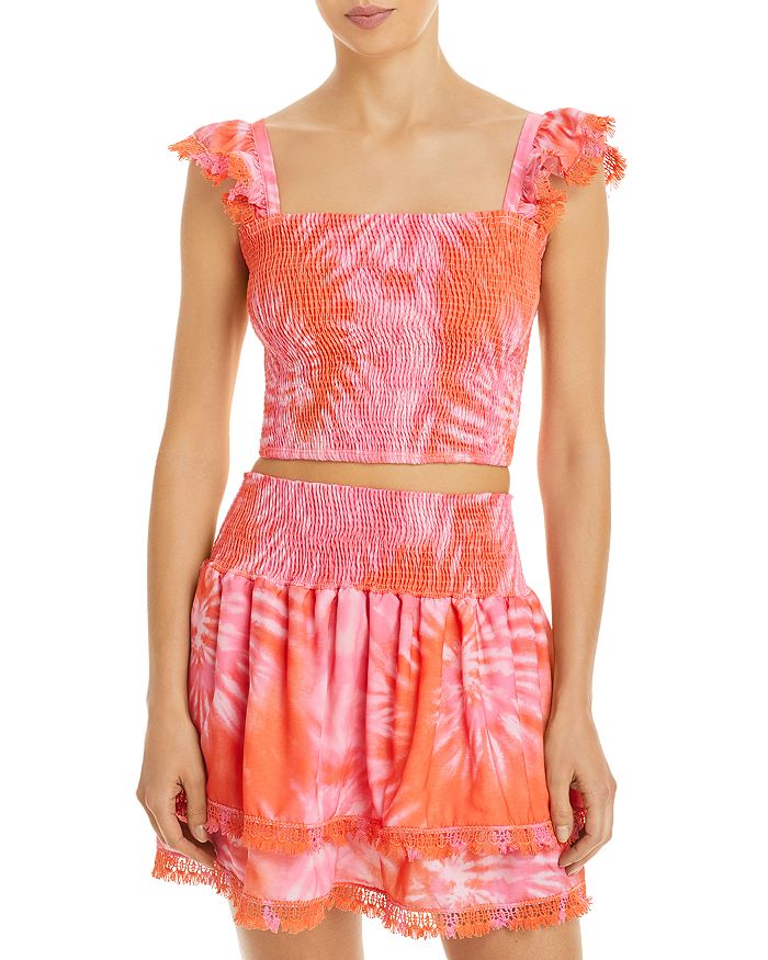 Peixoto Mariel Smocked Top Swim Cover-up In Grapefruit Tie Dye