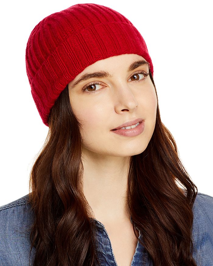 C By Bloomingdale's Ribbed Knit Cuff Cashmere Hat - 100% Exclusive In Cherry