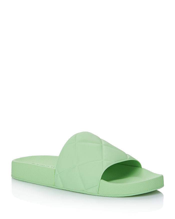 Bottega Veneta Slider Quilted Rubber Pool Slides In Pistachio
