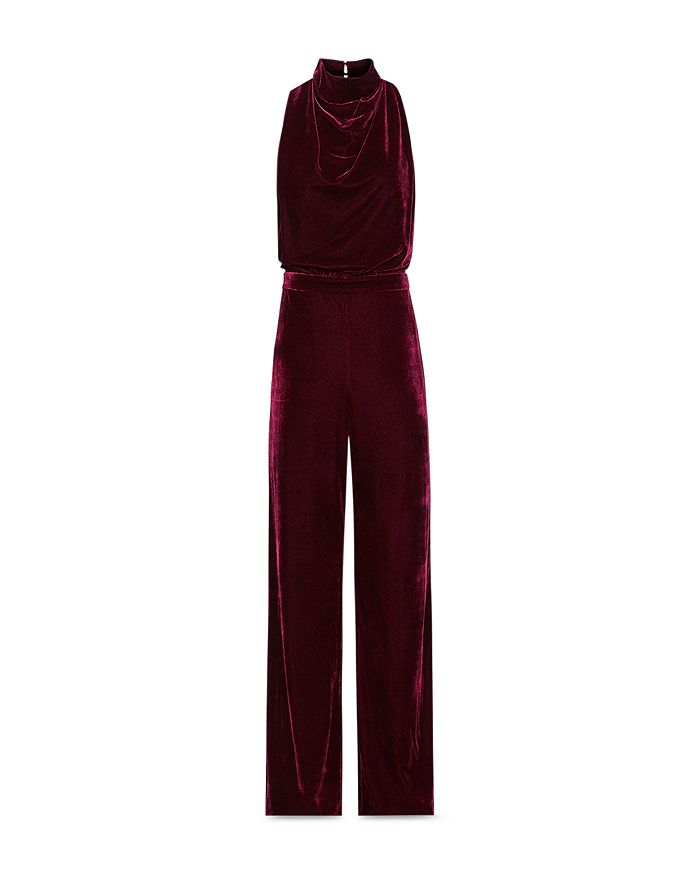 REISS JOAN VELVET HIGH NECK JUMPSUIT