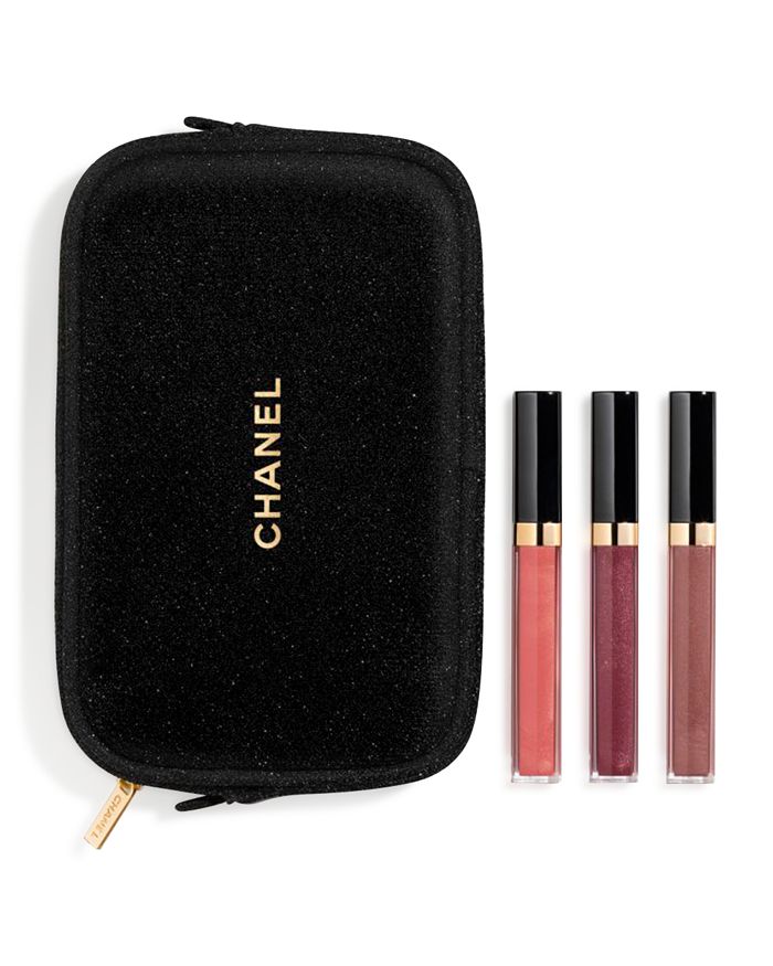 CHANEL TRAVEL BLACK 3 LIPSTICK CASE with SHIMMERING ACCENT.