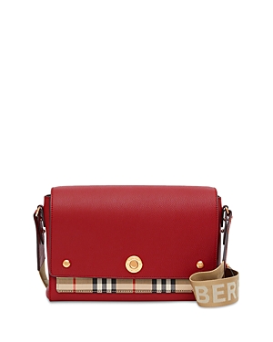 Burberry Leather And Vintage Check Note Crossbody Bag In Dark Carmine