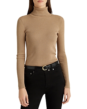 Ralph Lauren Ribbed Turtleneck Sweater In Champagne