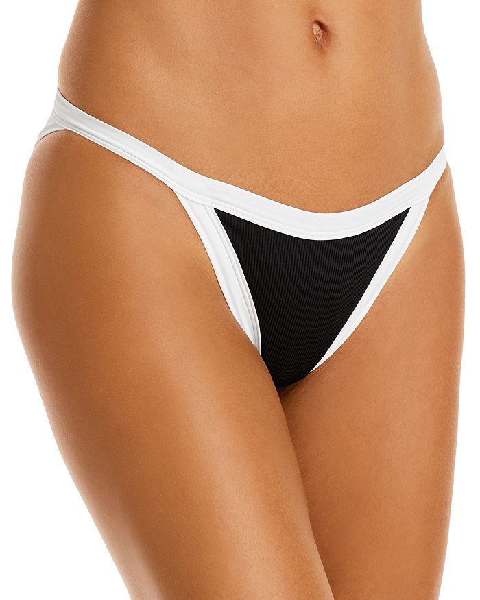 Shop L*space Vacay Ribbed Bikini Bottom In Black White