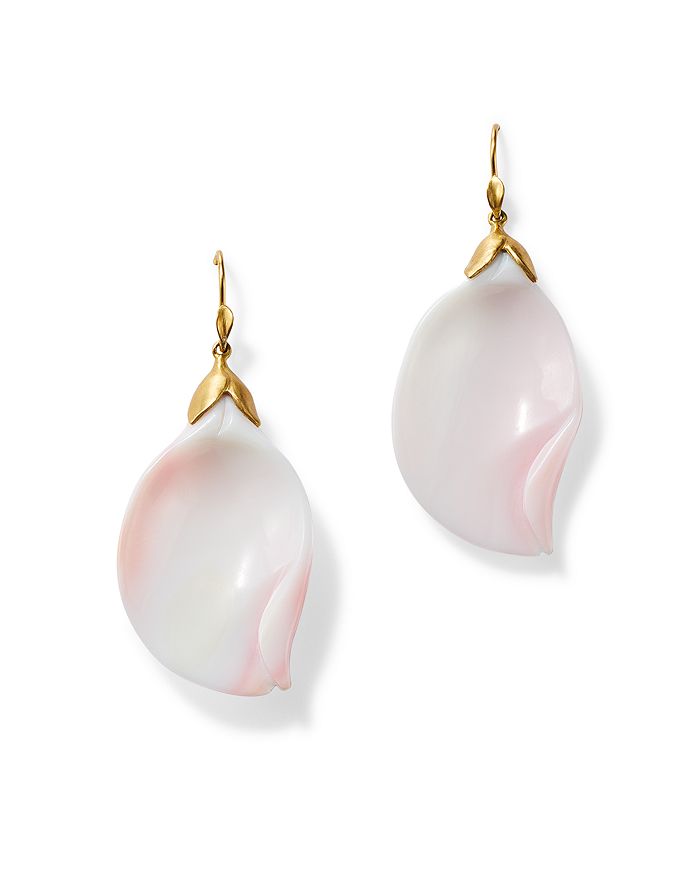 Annette Ferdinandsen Design 18k Yellow Gold Pink Conch Magnolia Petal Earrings In Pink Multi