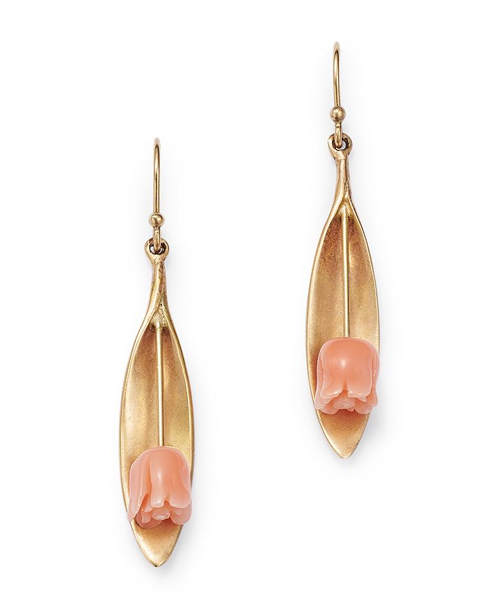 Annette Ferdinandsen Design 14k Yellow Gold Pink Coral Tulip Drop Earrings