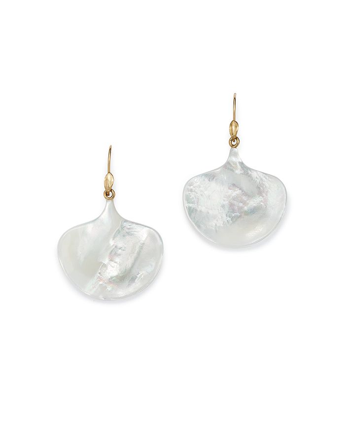 Annette Ferdinandsen Design 14k Yellow Gold Mother Of Pearl Ginkgo Leaf Drop Earrings In White