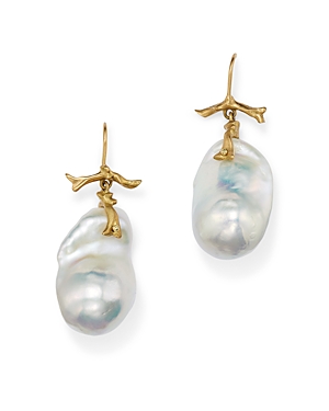 18K Yellow Gold Cultured Pearl Fireball Branch Earring