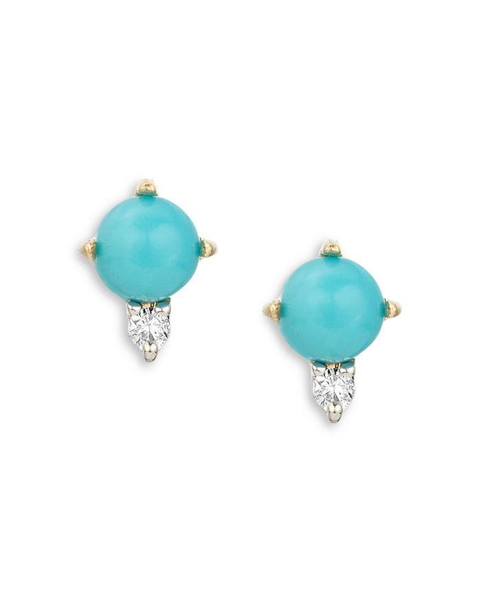 Shop Adina Reyter 14k Yellow Gold Turquoise & Diamond Stud Earrings
